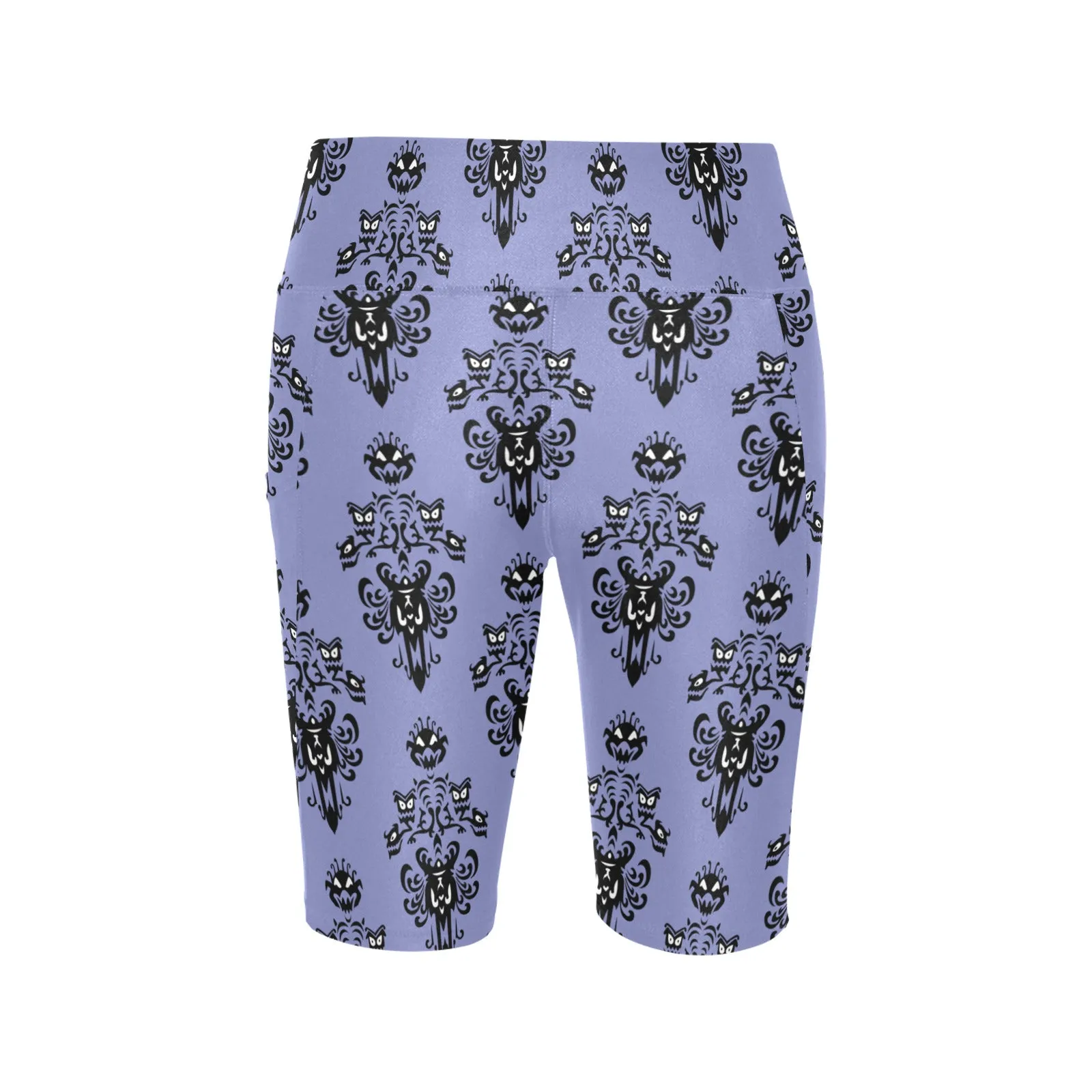 Haunted Mansion Wallpaper Women's Athletic Workout Half Tights Leggings With Side Pockets