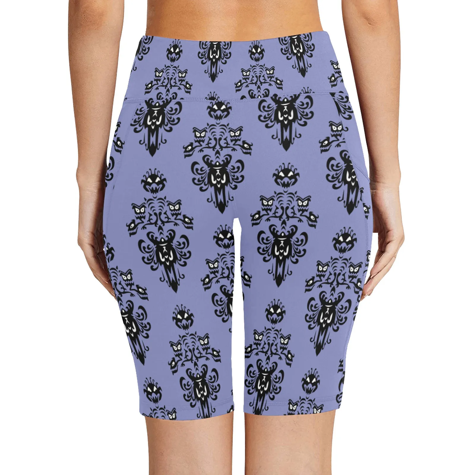 Haunted Mansion Wallpaper Women's Athletic Workout Half Tights Leggings With Side Pockets