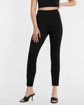 High Waisted Luxe Comfort Knit Columnist Ankle Pant in Pitch Black