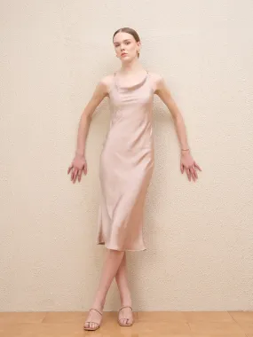 Iconic Women Beige Solid Cowl Neck Dress