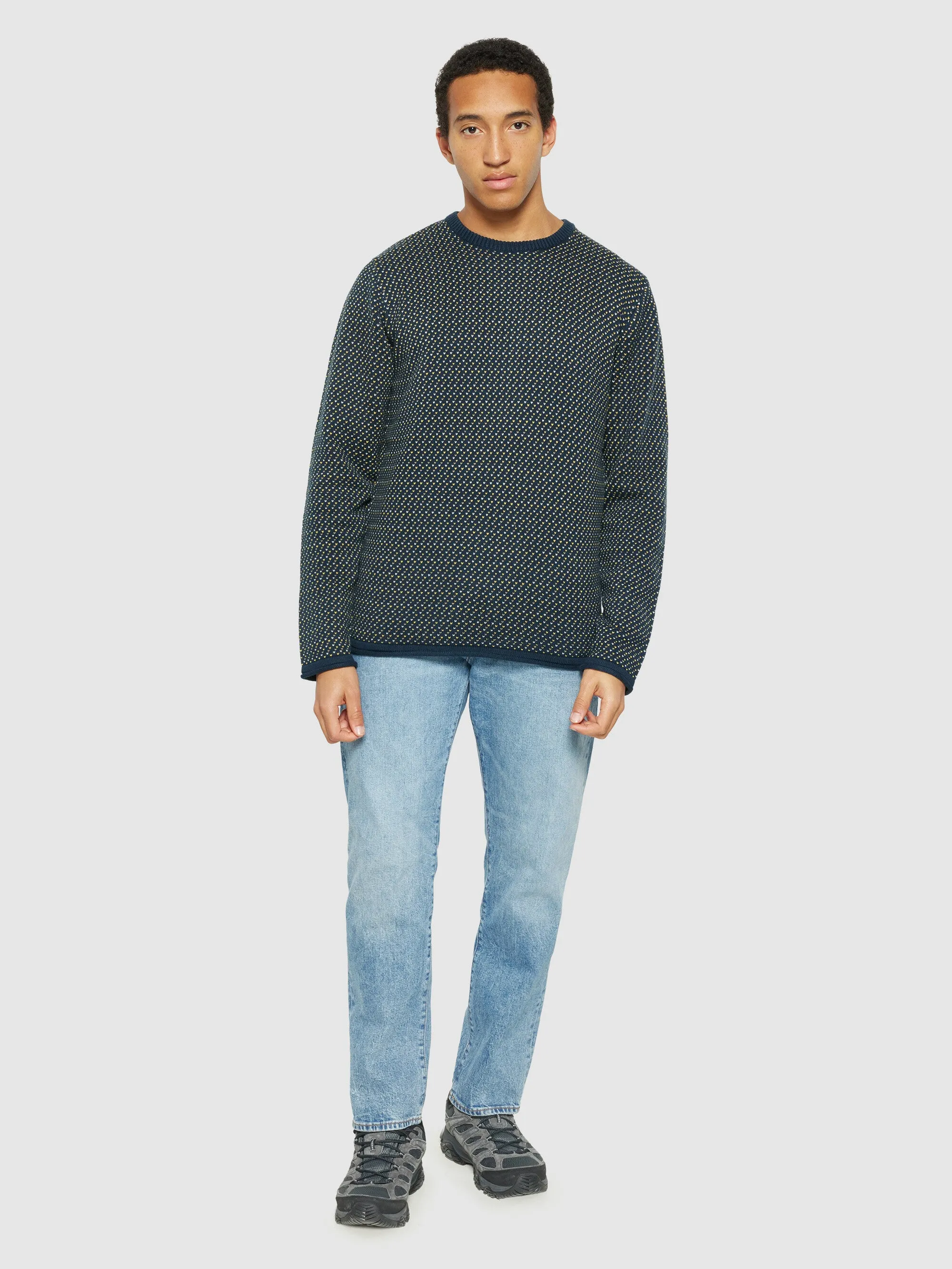 Jacquard crew neck knit - Regenerative Organic Certified® - GOTS/Vegan - Blue