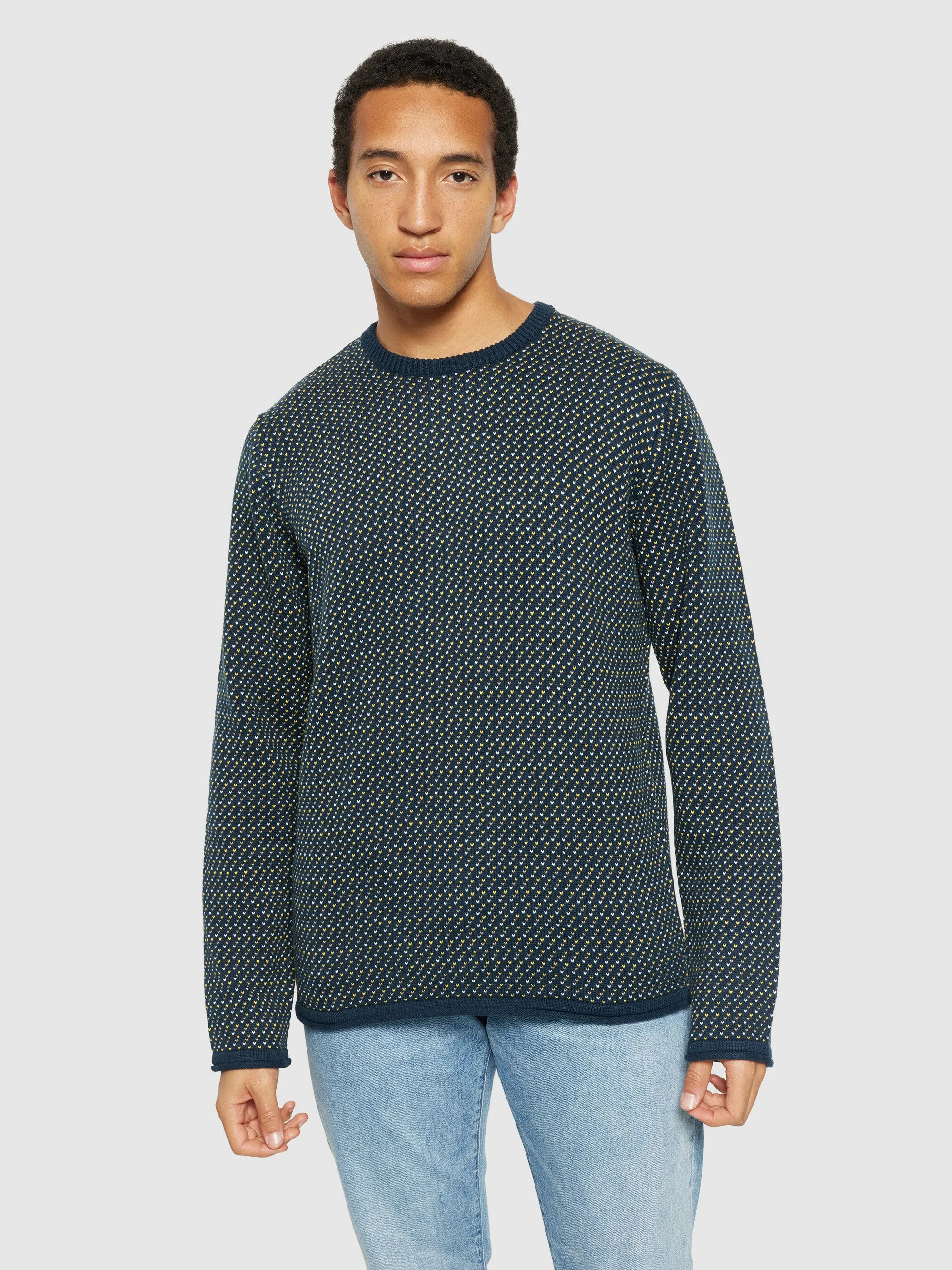 Jacquard crew neck knit - Regenerative Organic Certified® - GOTS/Vegan - Blue