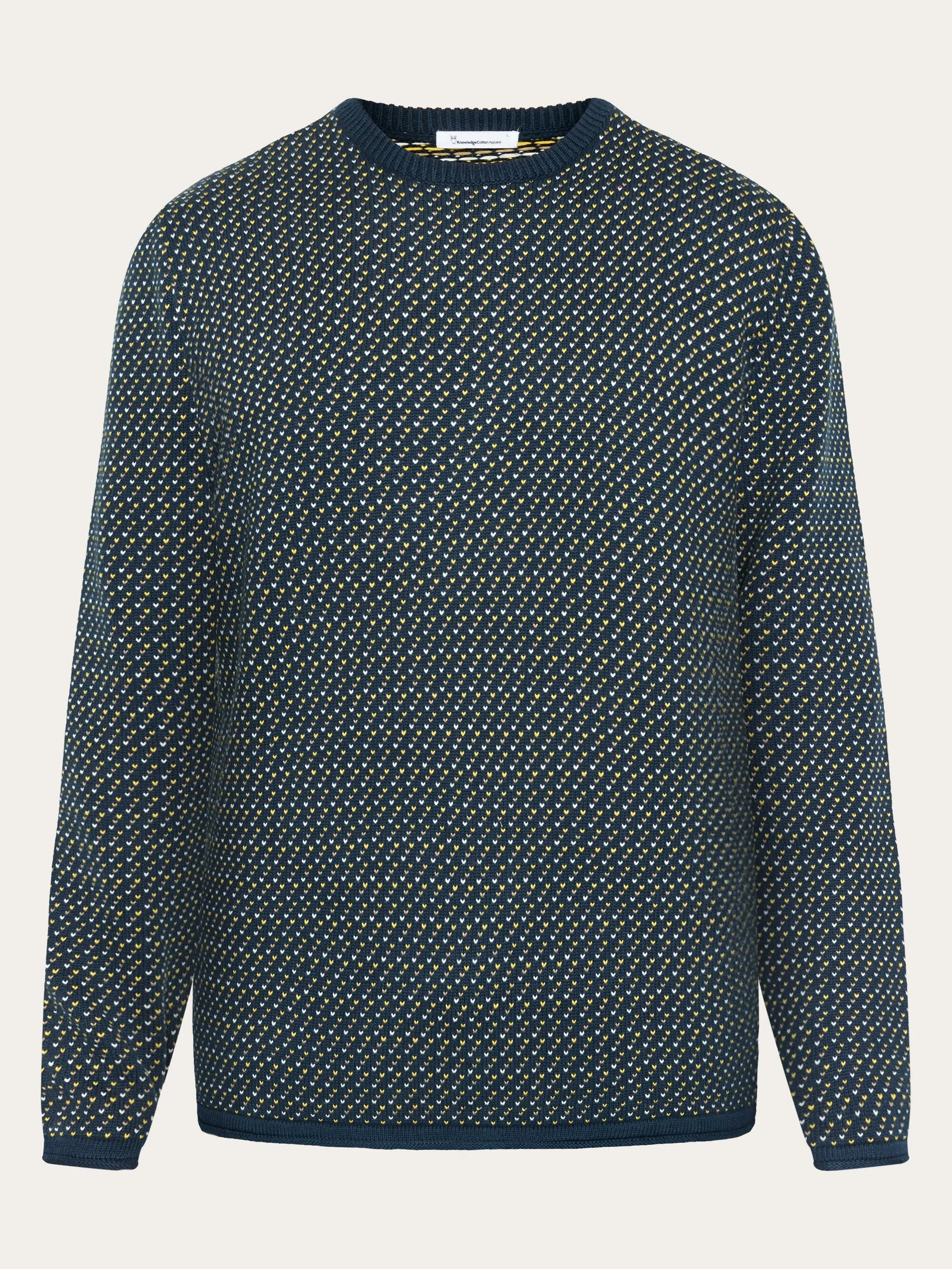 Jacquard crew neck knit - Regenerative Organic Certified® - GOTS/Vegan - Blue