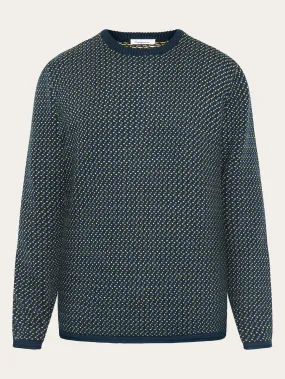Jacquard crew neck knit - Regenerative Organic Certified® - GOTS/Vegan - Blue
