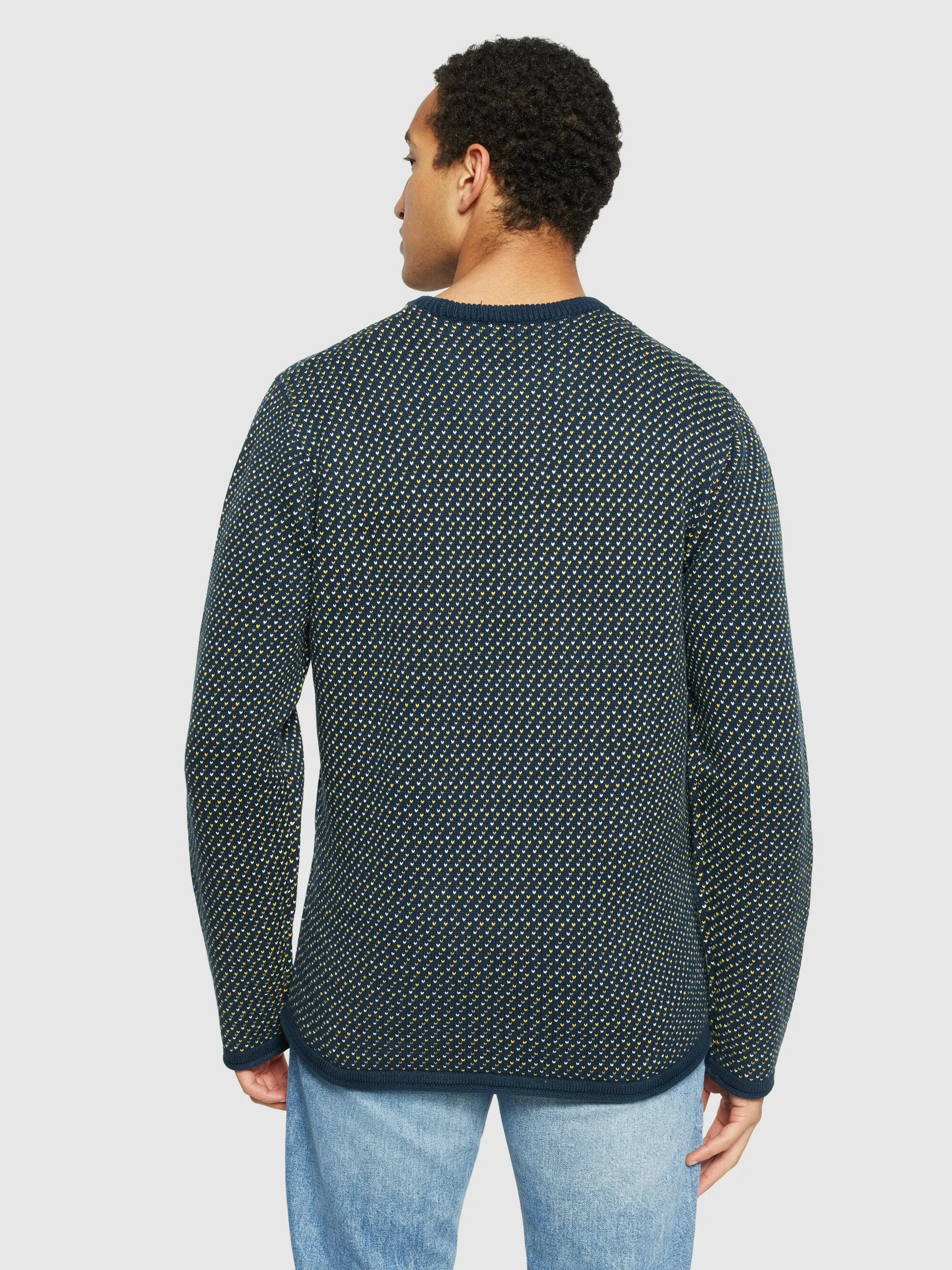 Jacquard crew neck knit - Regenerative Organic Certified® - GOTS/Vegan - Blue