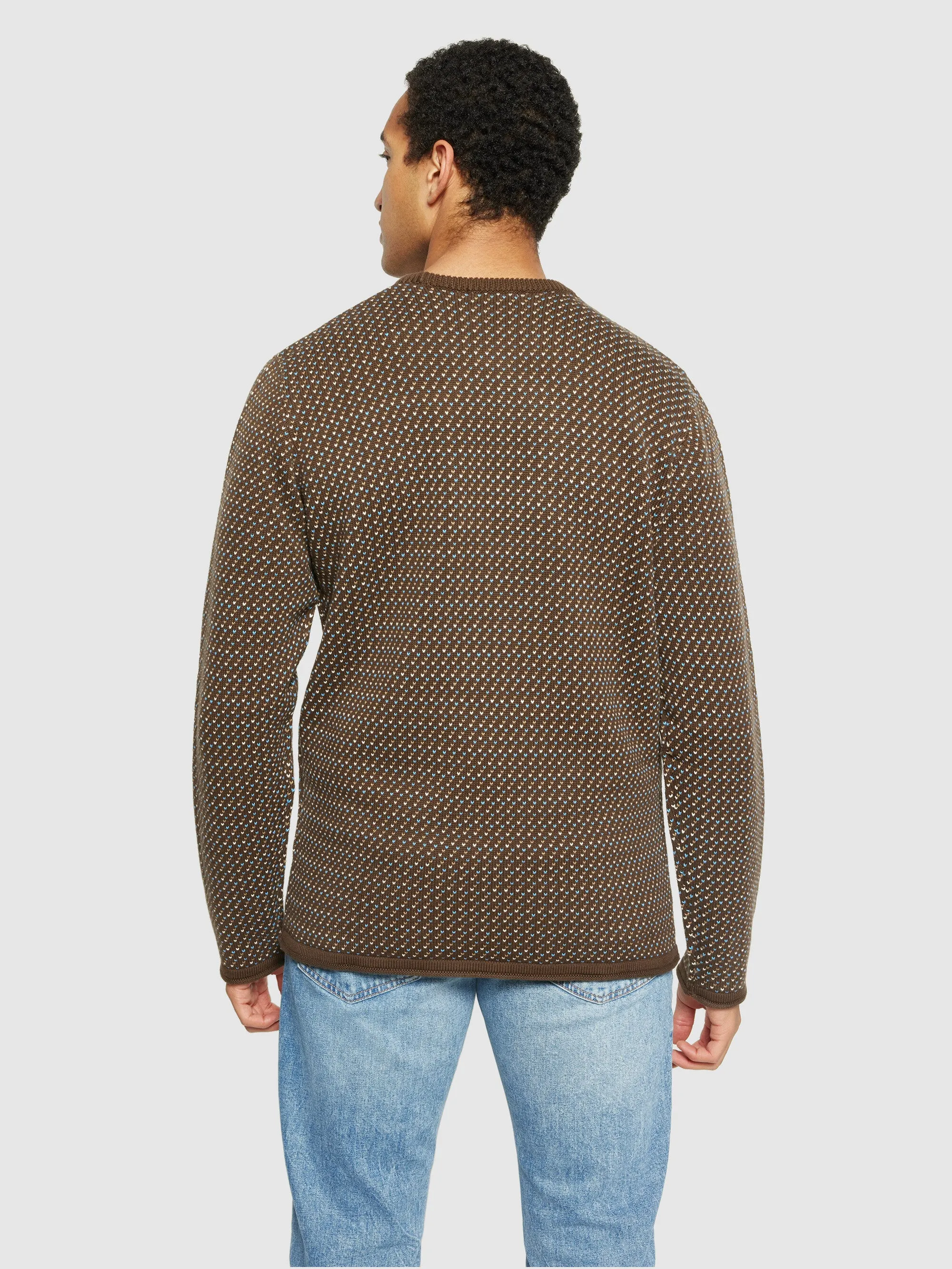 Jacquard crew neck knit - Regenerative Organic Certified® - GOTS/Vegan - Brown