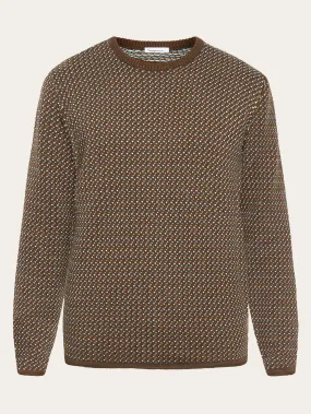 Jacquard crew neck knit - Regenerative Organic Certified® - GOTS/Vegan - Brown