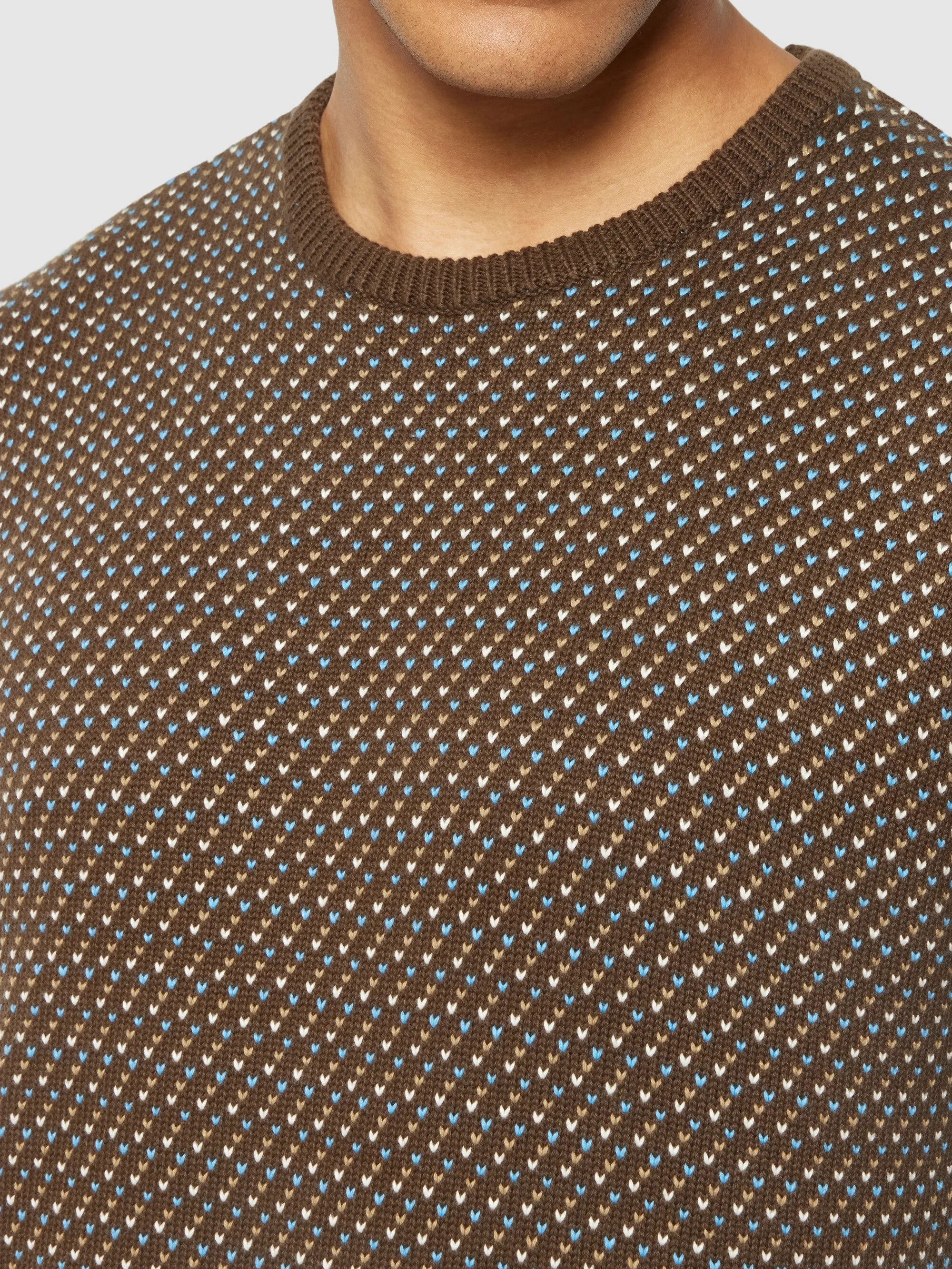 Jacquard crew neck knit - Regenerative Organic Certified® - GOTS/Vegan - Brown