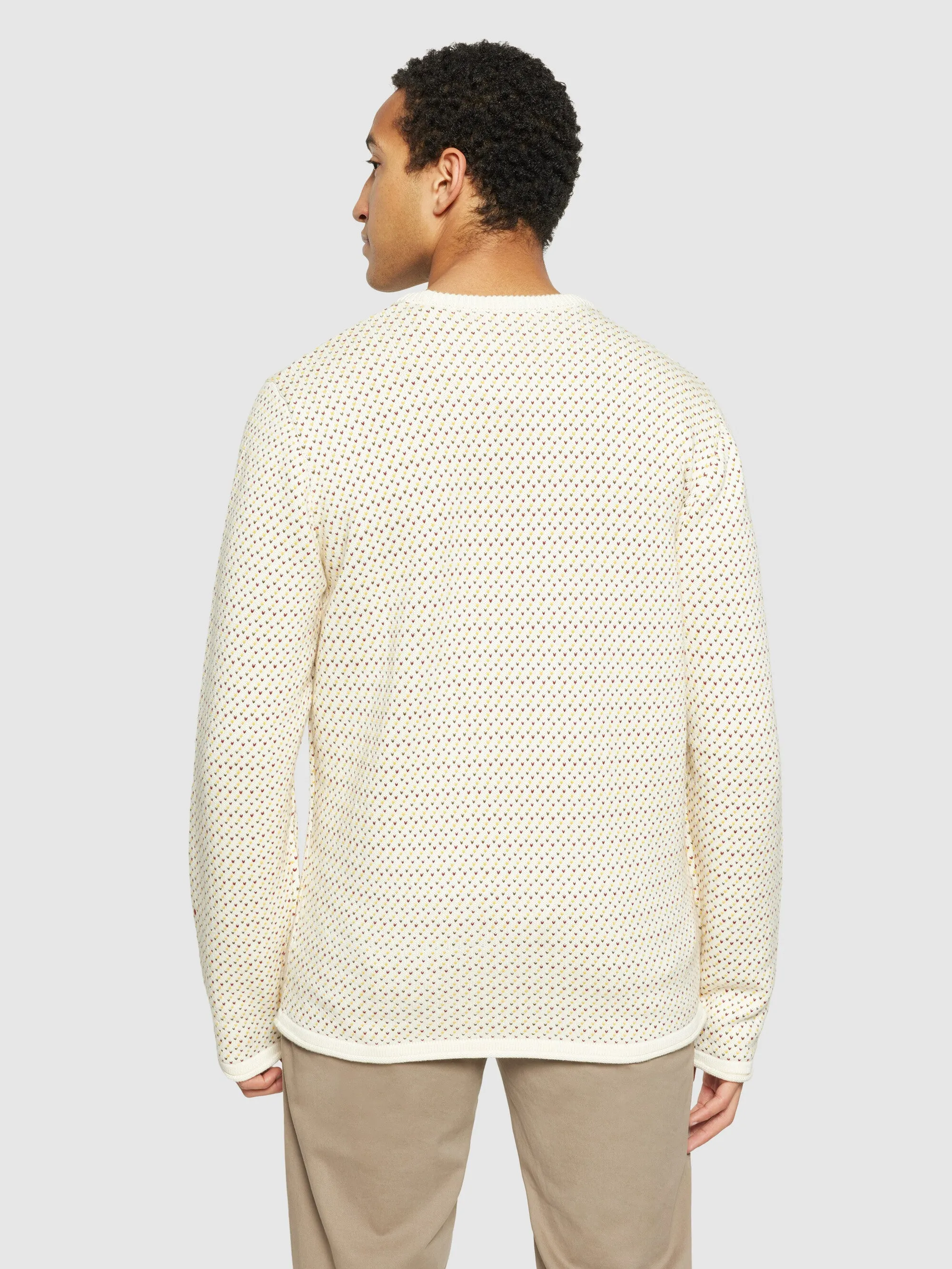 Jacquard crew neck knit - Regenerative Organic Certified® - GOTS/Vegan - White