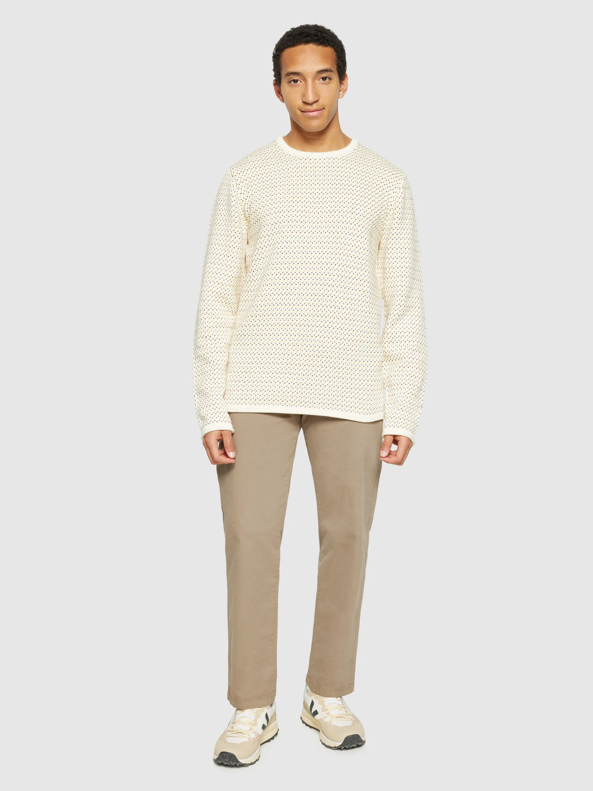 Jacquard crew neck knit - Regenerative Organic Certified® - GOTS/Vegan - White