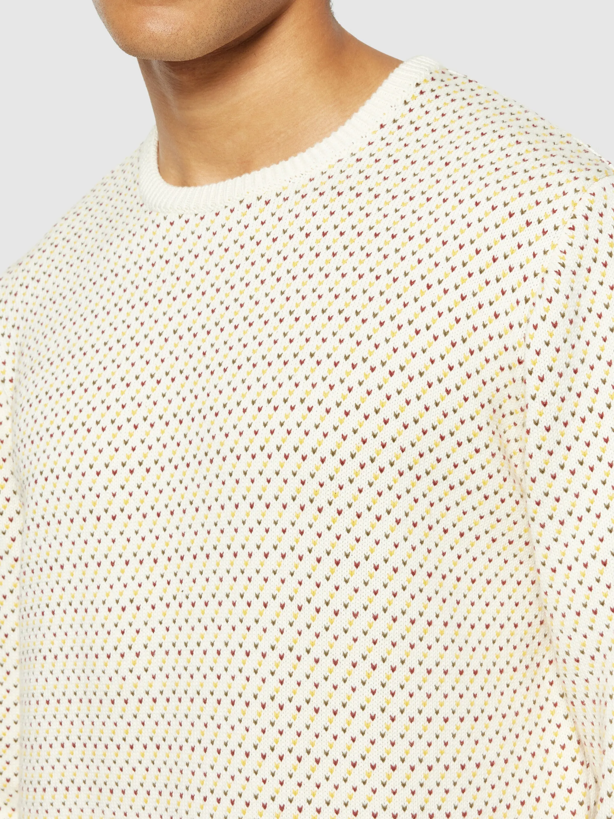 Jacquard crew neck knit - Regenerative Organic Certified® - GOTS/Vegan - White