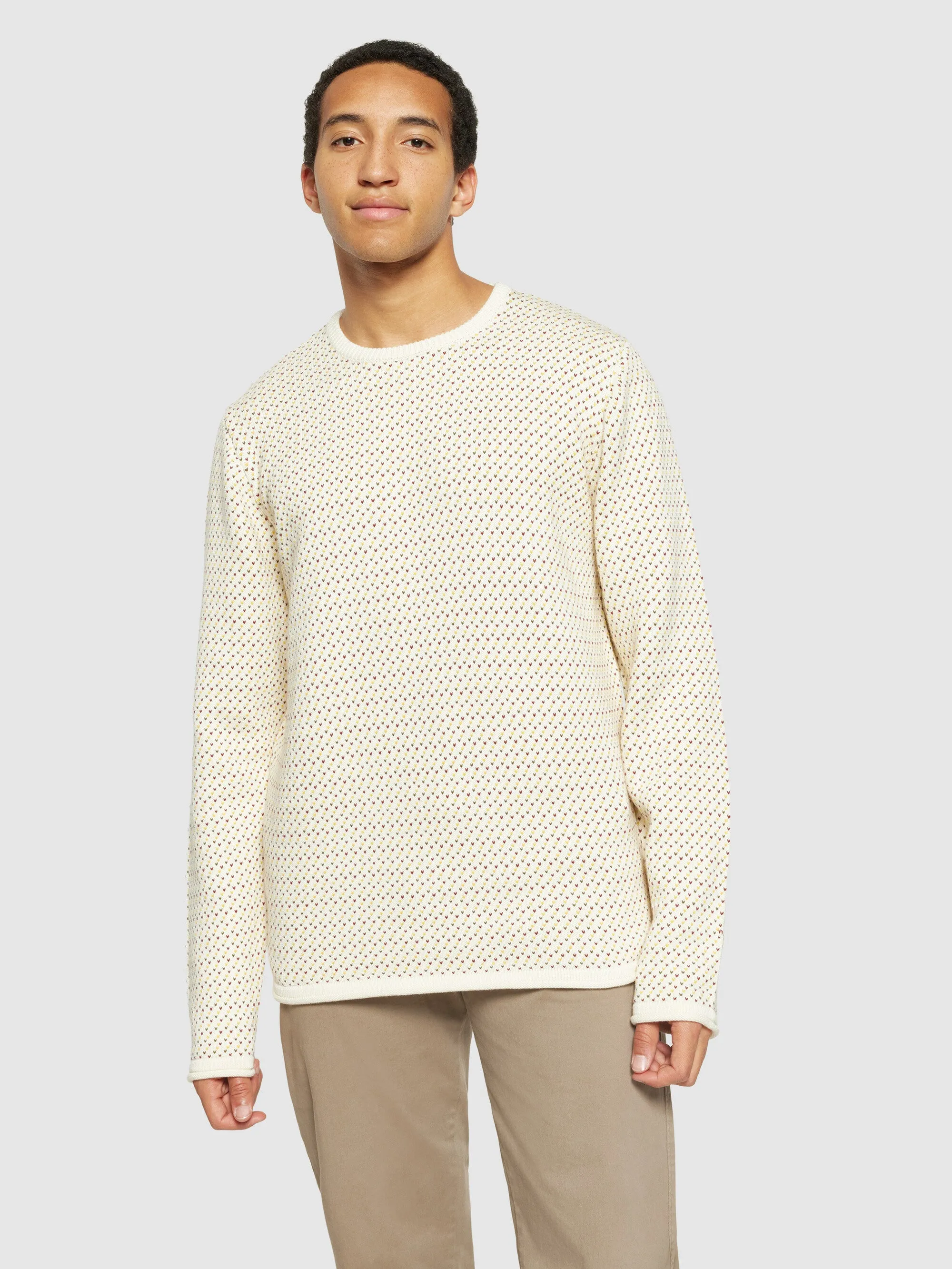 Jacquard crew neck knit - Regenerative Organic Certified® - GOTS/Vegan - White