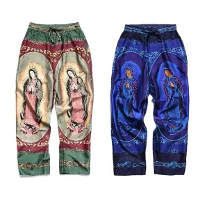 Japanese Rayon Virgin Mary Pattern Breathable Casual Pants Printed Trousers