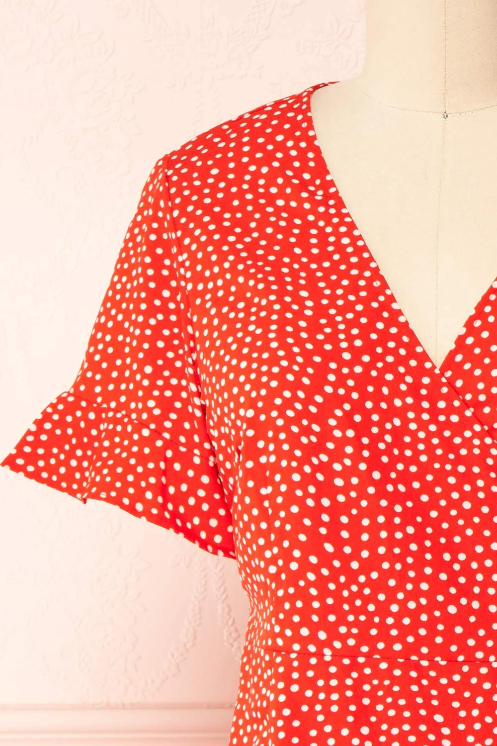 Jenny Red | Polka-Dot Wrap Dress w/ Ruffles