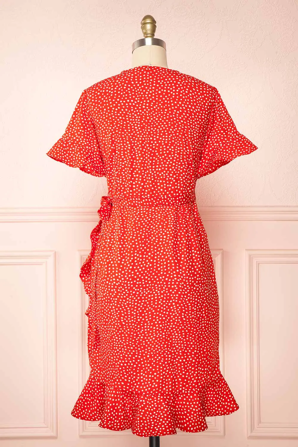 Jenny Red | Polka-Dot Wrap Dress w/ Ruffles