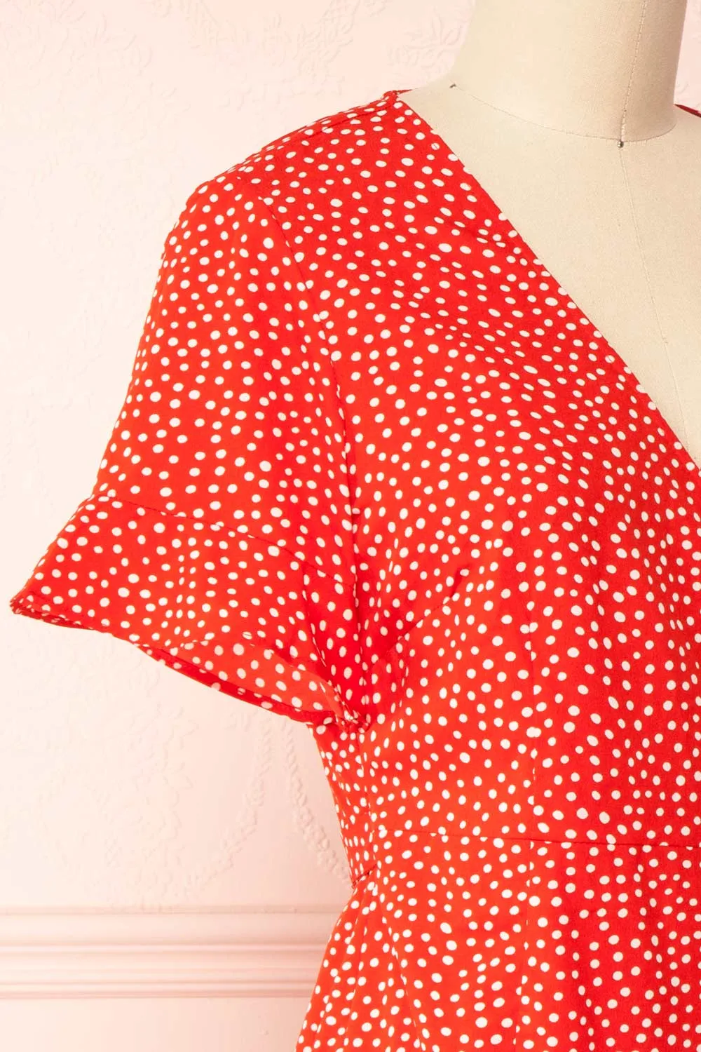 Jenny Red | Polka-Dot Wrap Dress w/ Ruffles