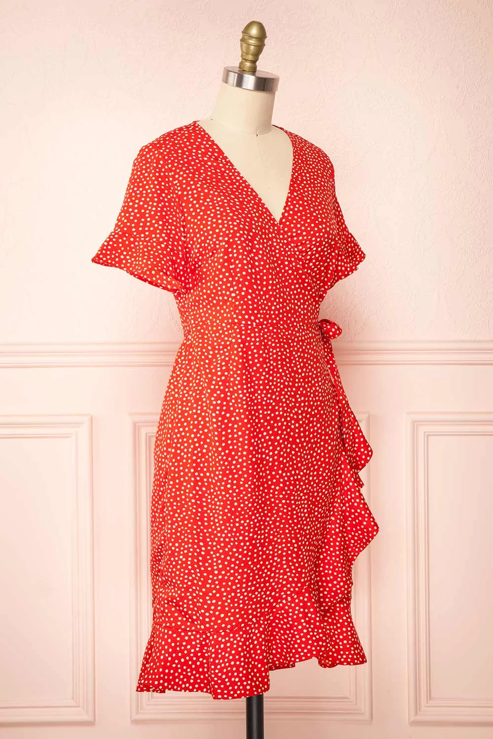 Jenny Red | Polka-Dot Wrap Dress w/ Ruffles