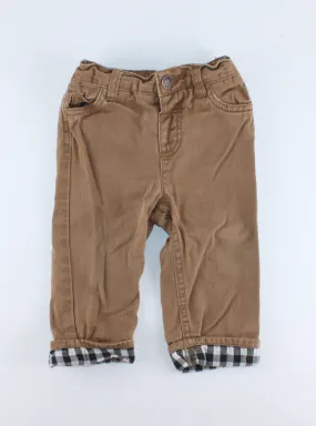 JOE FRESH PLAID TRIMMED TAN PANTS 6-12M PRE-LOVED
