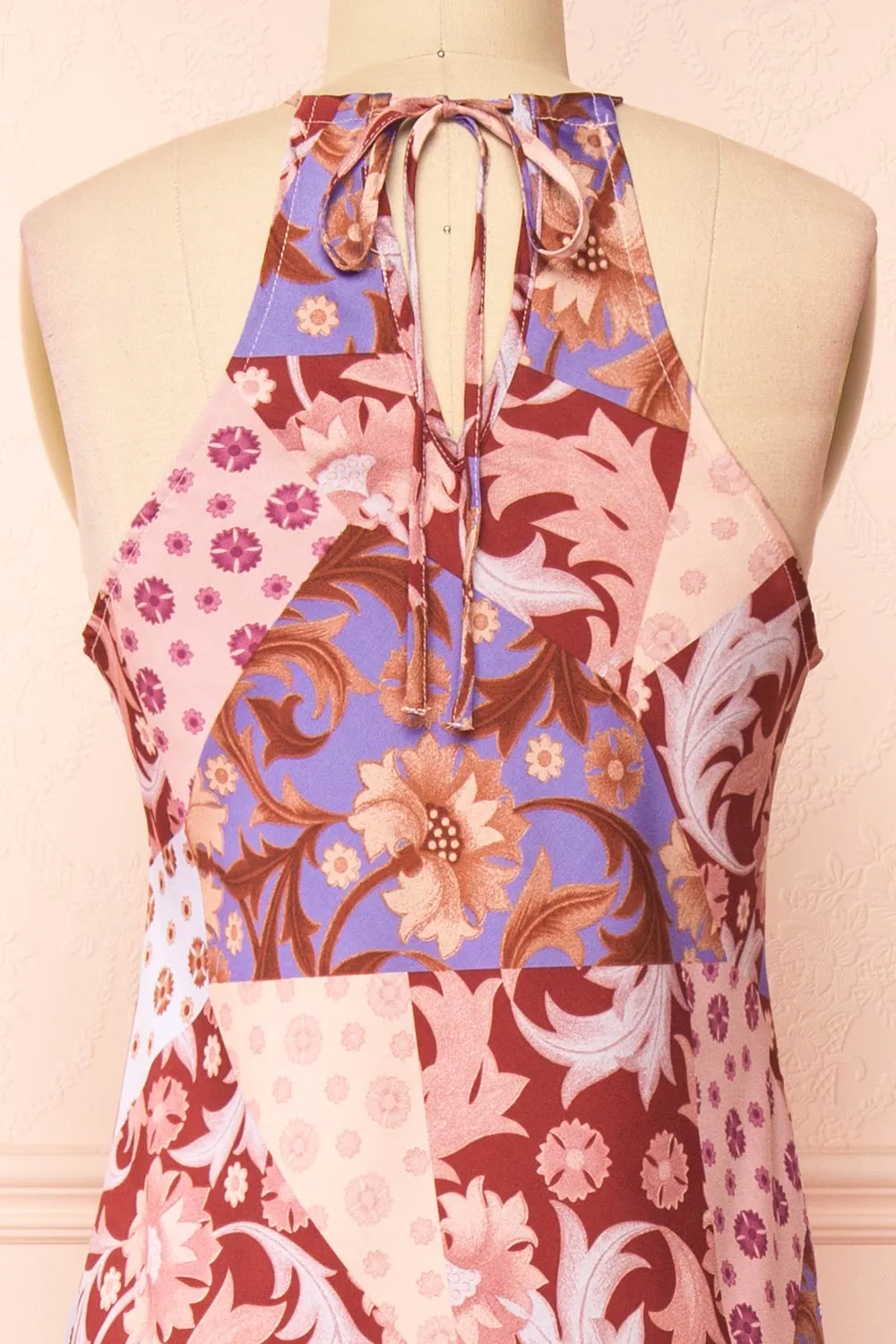 Kenaka Mauve | Floral Satin Midi Halter Dress
