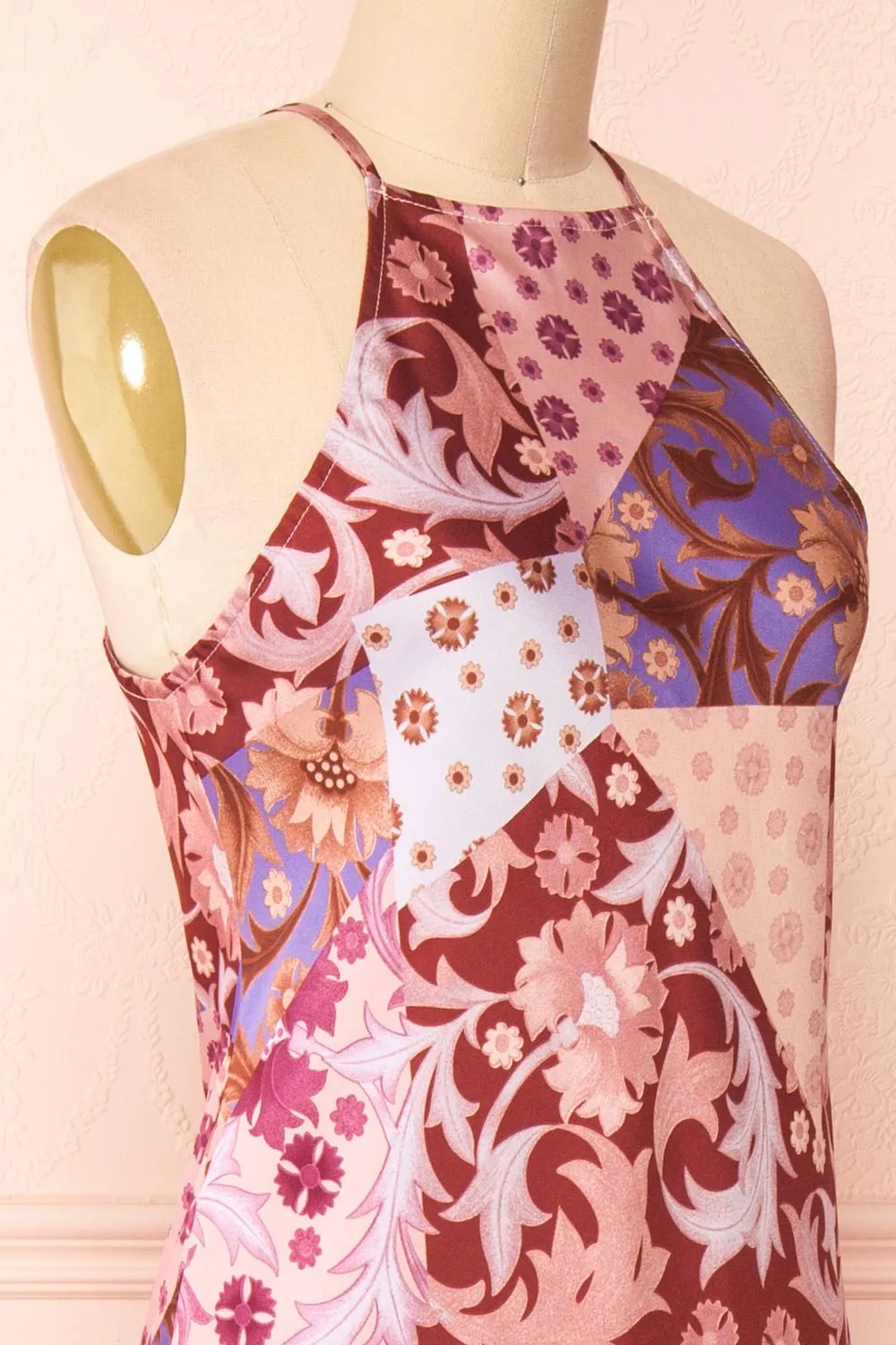 Kenaka Mauve | Floral Satin Midi Halter Dress