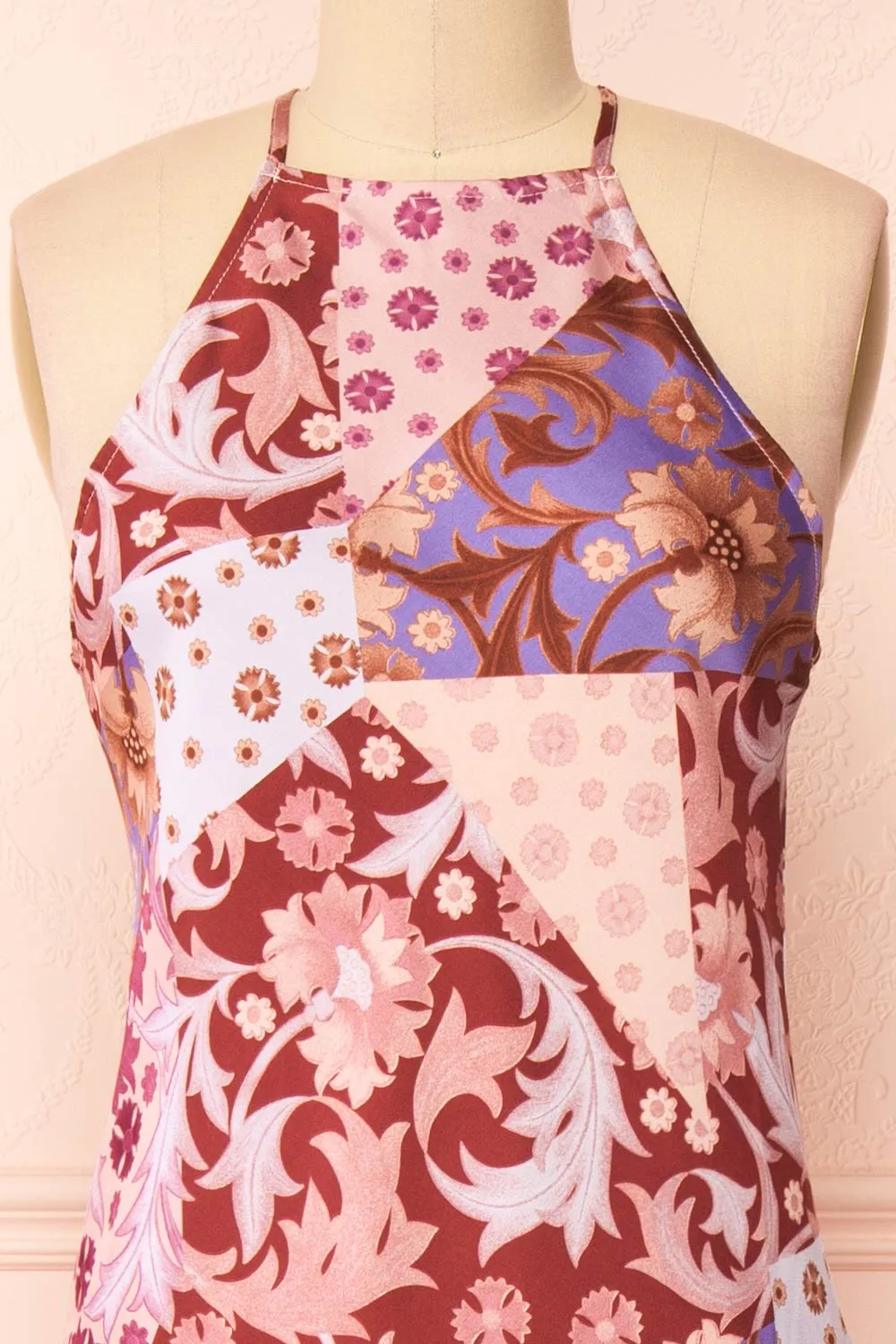Kenaka Mauve | Floral Satin Midi Halter Dress