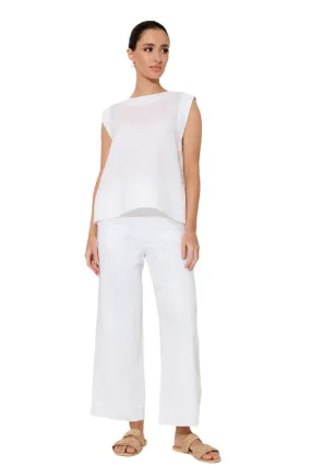 Kita Linen Button Back Top White