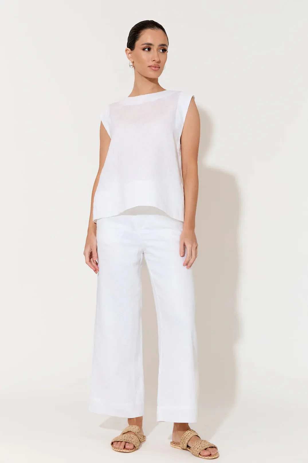 Kita Linen Button Back Top White