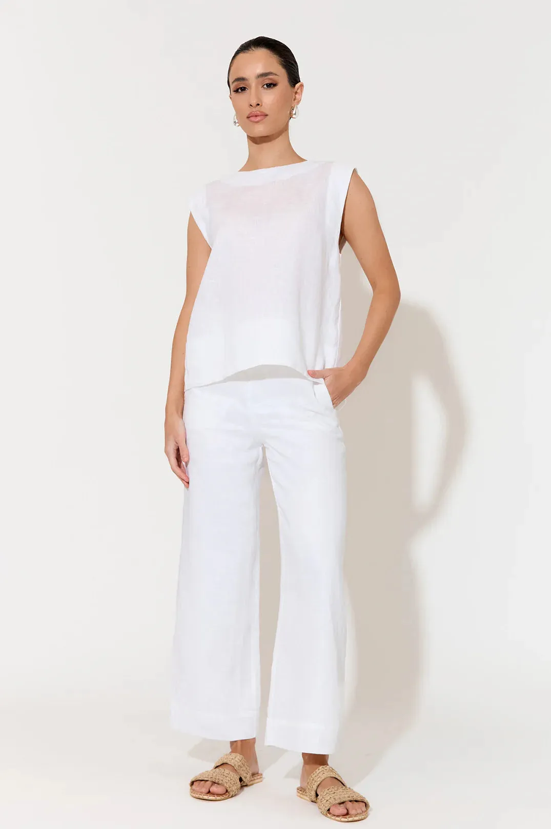 Kita Linen Button Back Top White