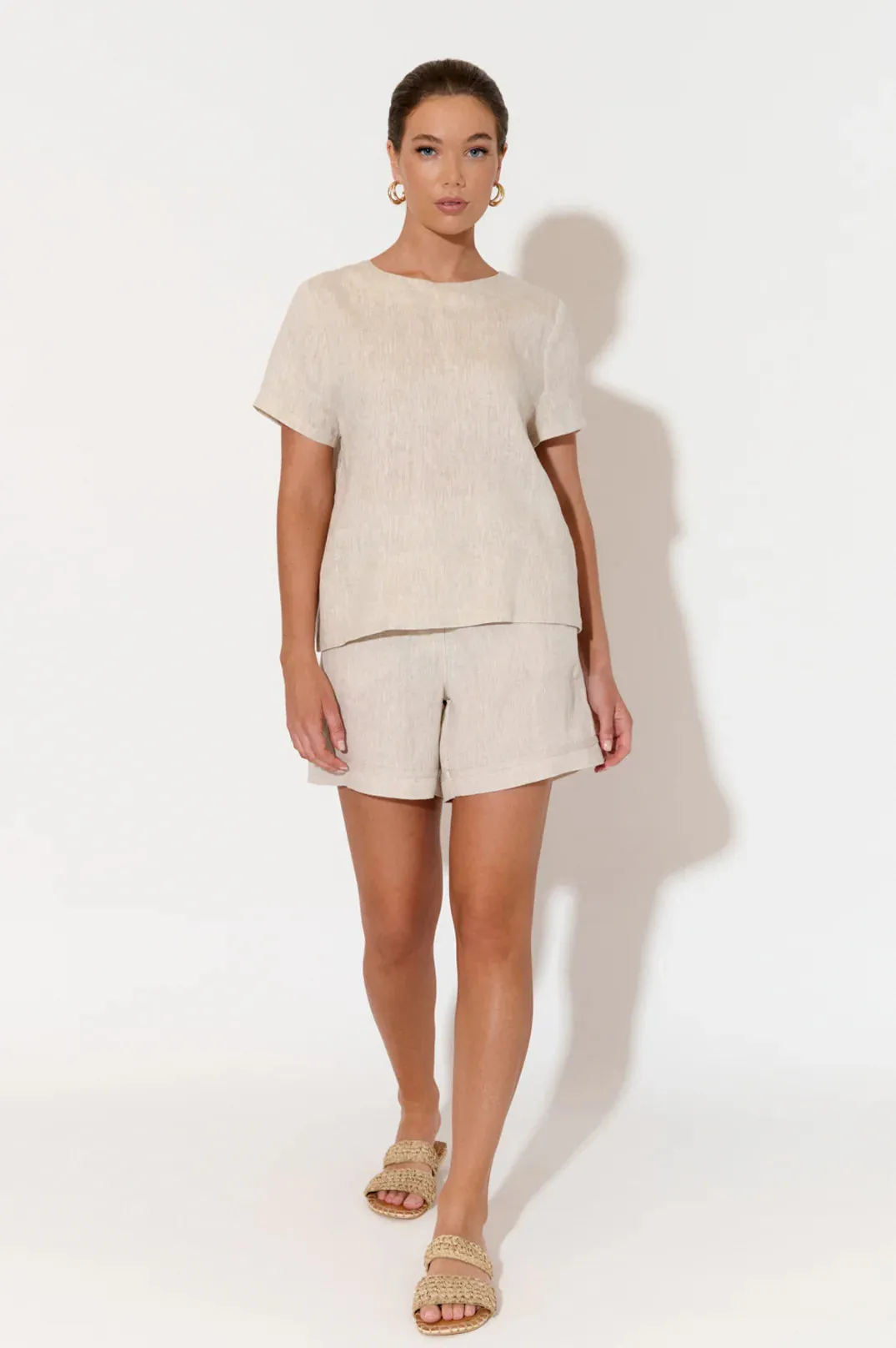 Kita Short Sleeve Button Back Linen Top Natural