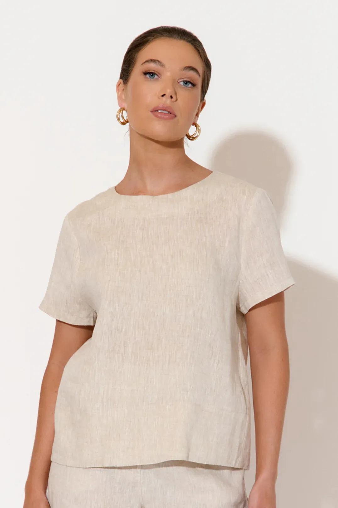 Kita Short Sleeve Button Back Linen Top Natural
