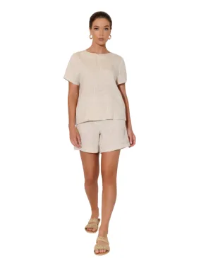 Kita Short Sleeve Button Back Linen Top Natural