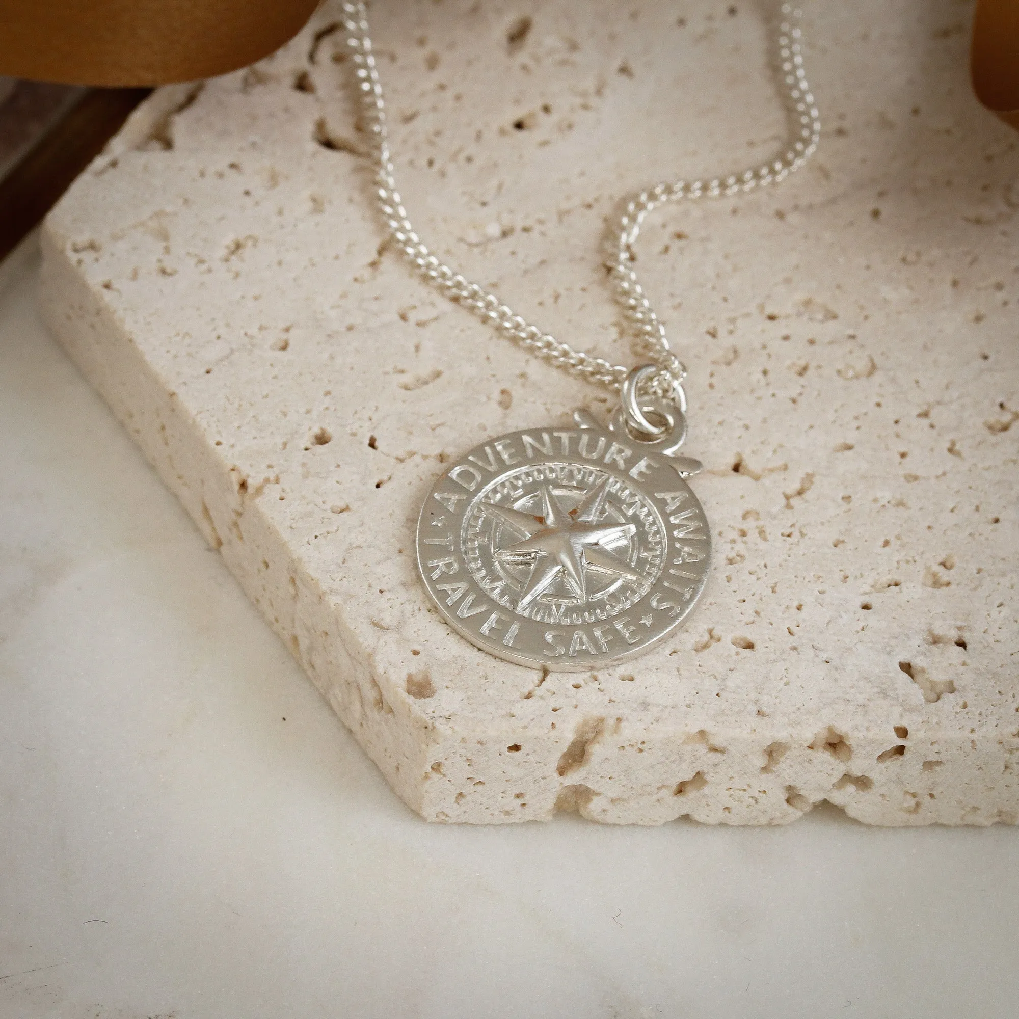 Large Travel Safe Compass Personalised St Christopher Silver Necklace