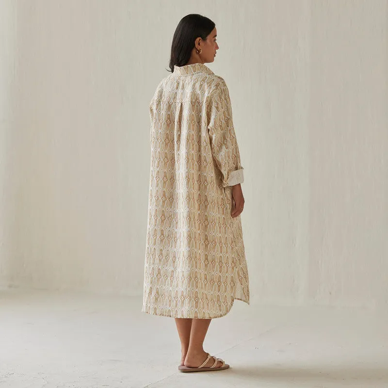 Linen Dress For Women | Shirt Style | Watercolour Print | Yellow