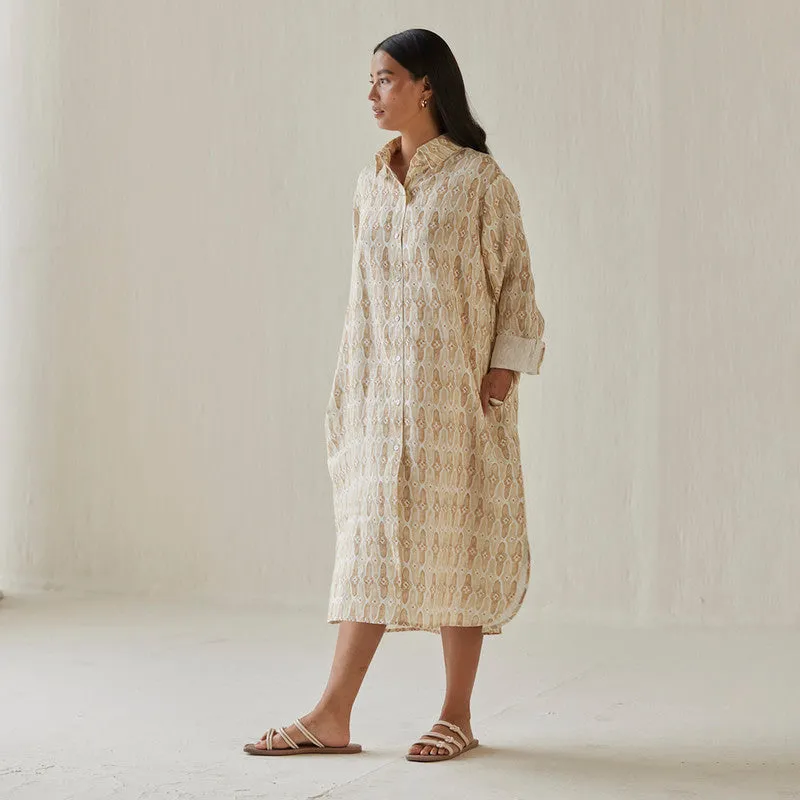 Linen Dress For Women | Shirt Style | Watercolour Print | Yellow