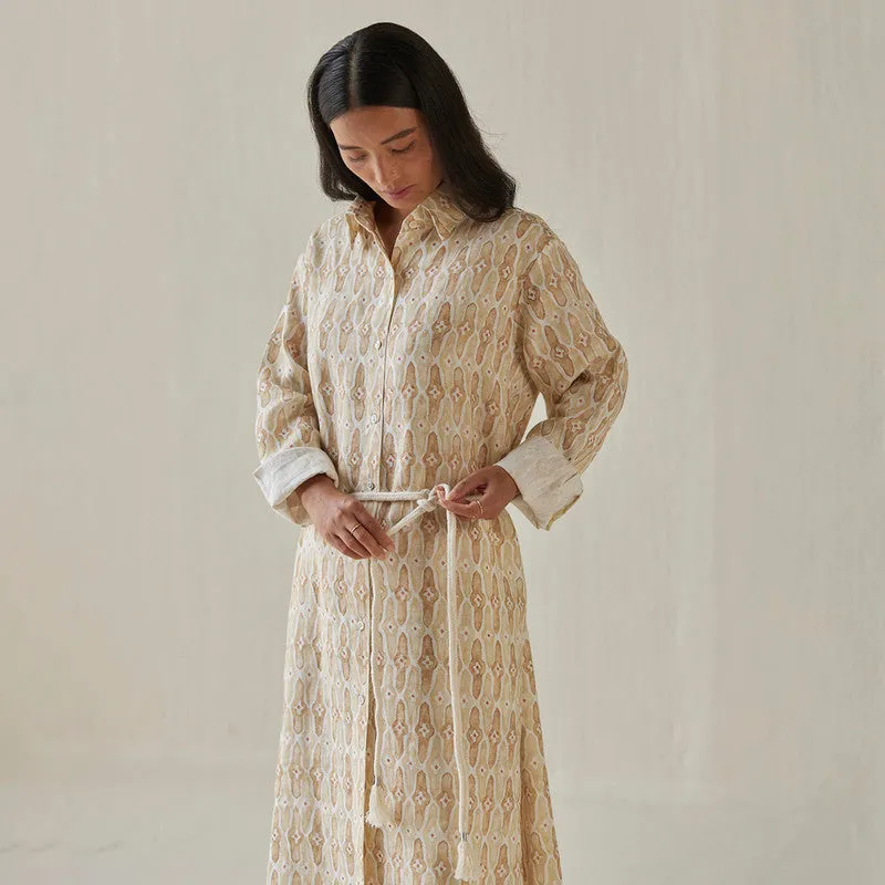 Linen Dress For Women | Shirt Style | Watercolour Print | Yellow
