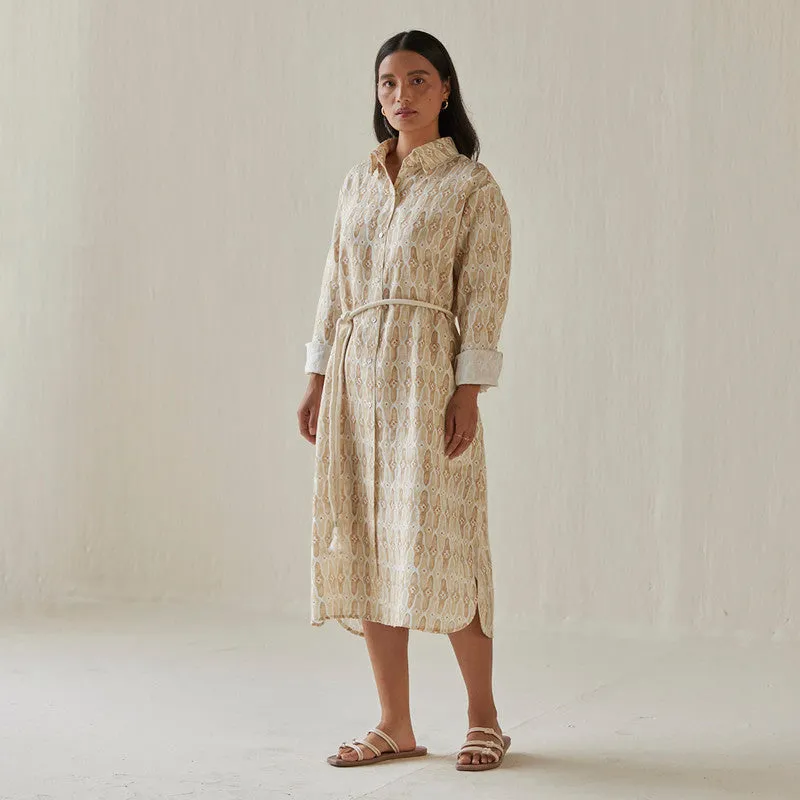 Linen Dress For Women | Shirt Style | Watercolour Print | Yellow
