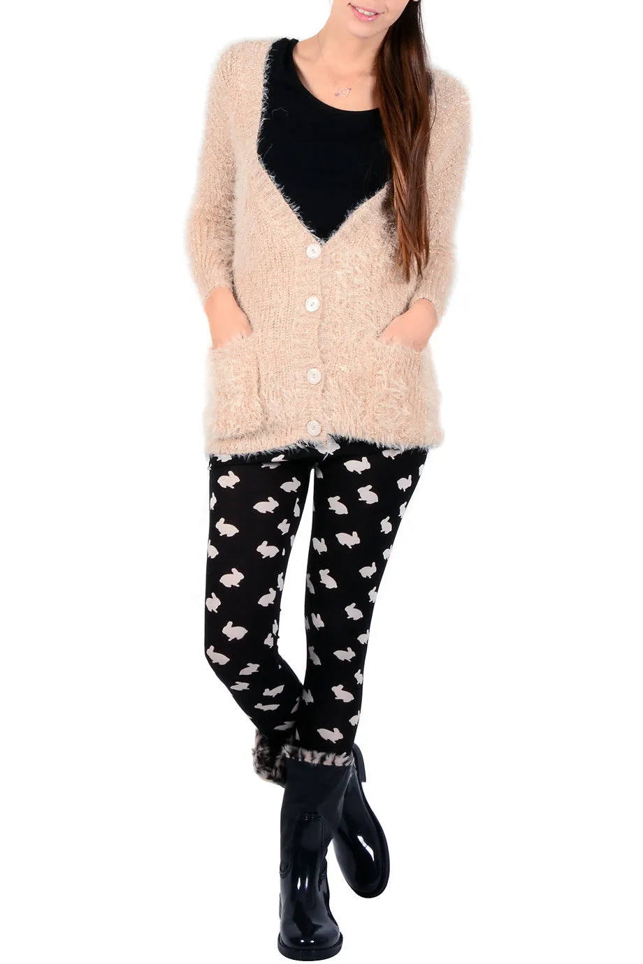 LONDON MINI RABBITS Black Leggings