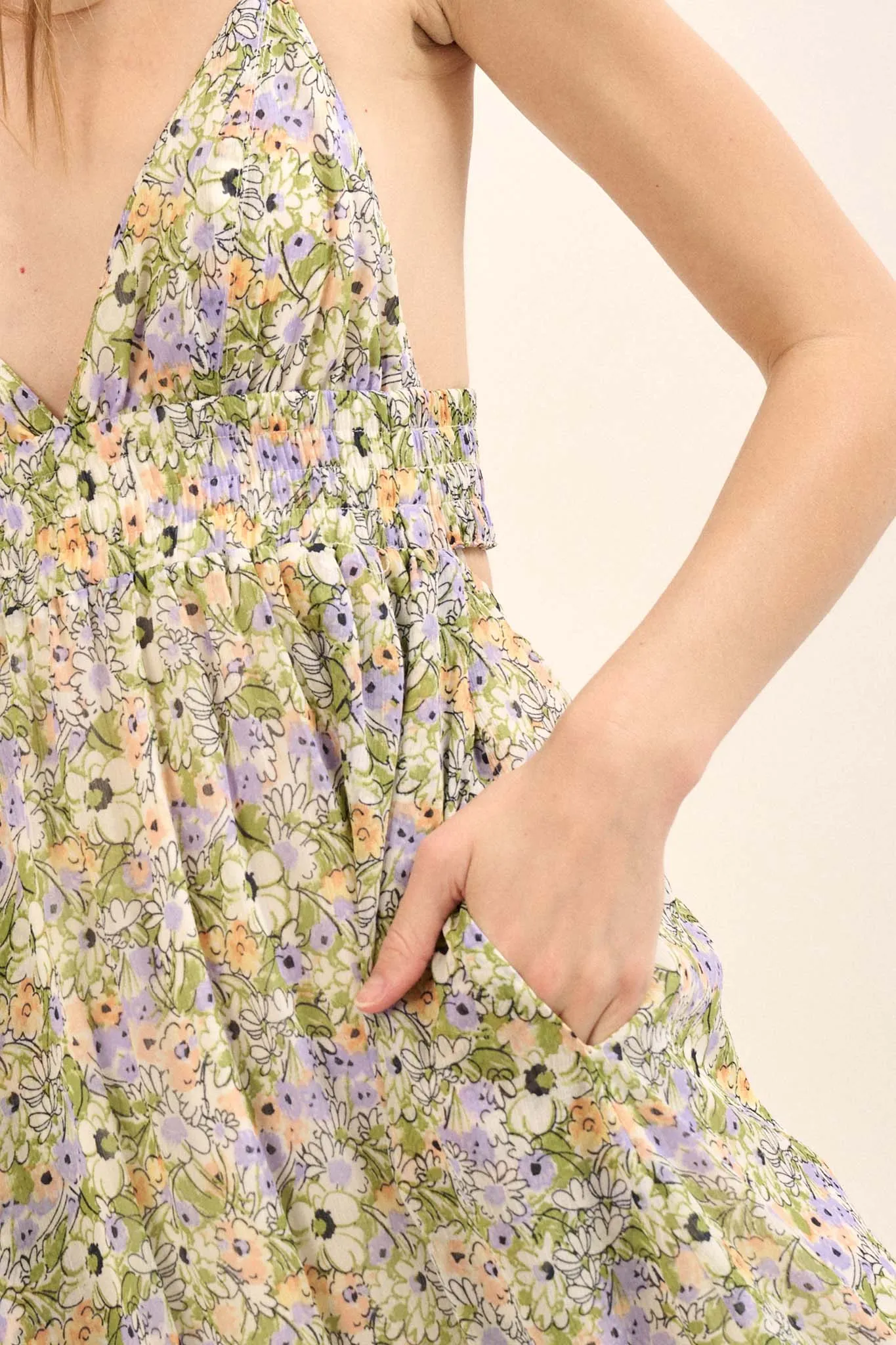 Magical Meadow Floral Chiffon Open-Back Maxi Dress
