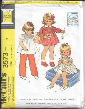 McCalls 3573 Toddlers Dress Bloomers Vintage Sewing Pattern 1970s