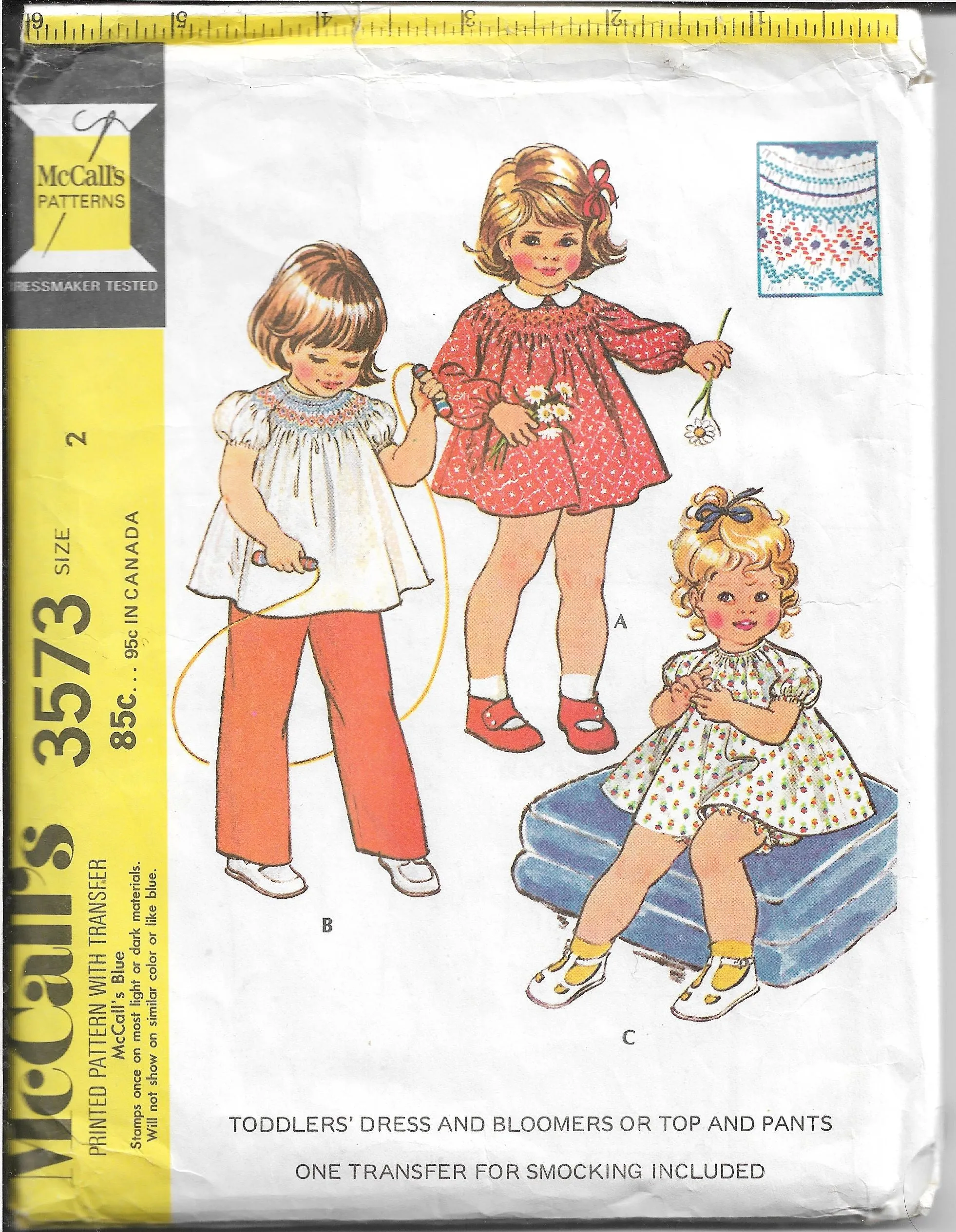 McCalls 3573 Toddlers Dress Bloomers Vintage Sewing Pattern 1970s