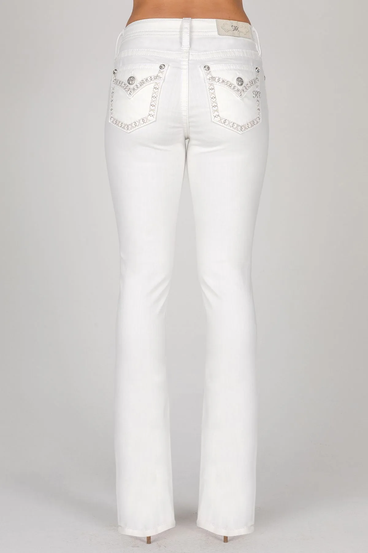 Miss Me Cross Stitch Bootcut Jeans (White)