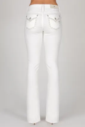 Miss Me Cross Stitch Bootcut Jeans (White)