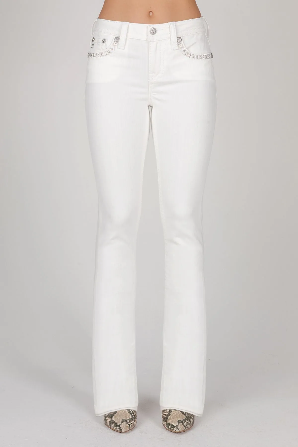 Miss Me Cross Stitch Bootcut Jeans (White)