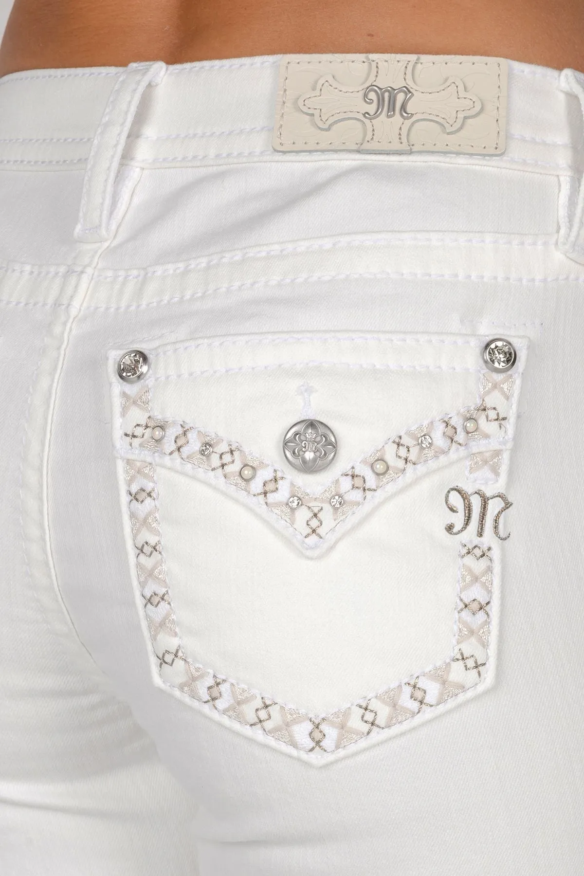 Miss Me Cross Stitch Bootcut Jeans (White)