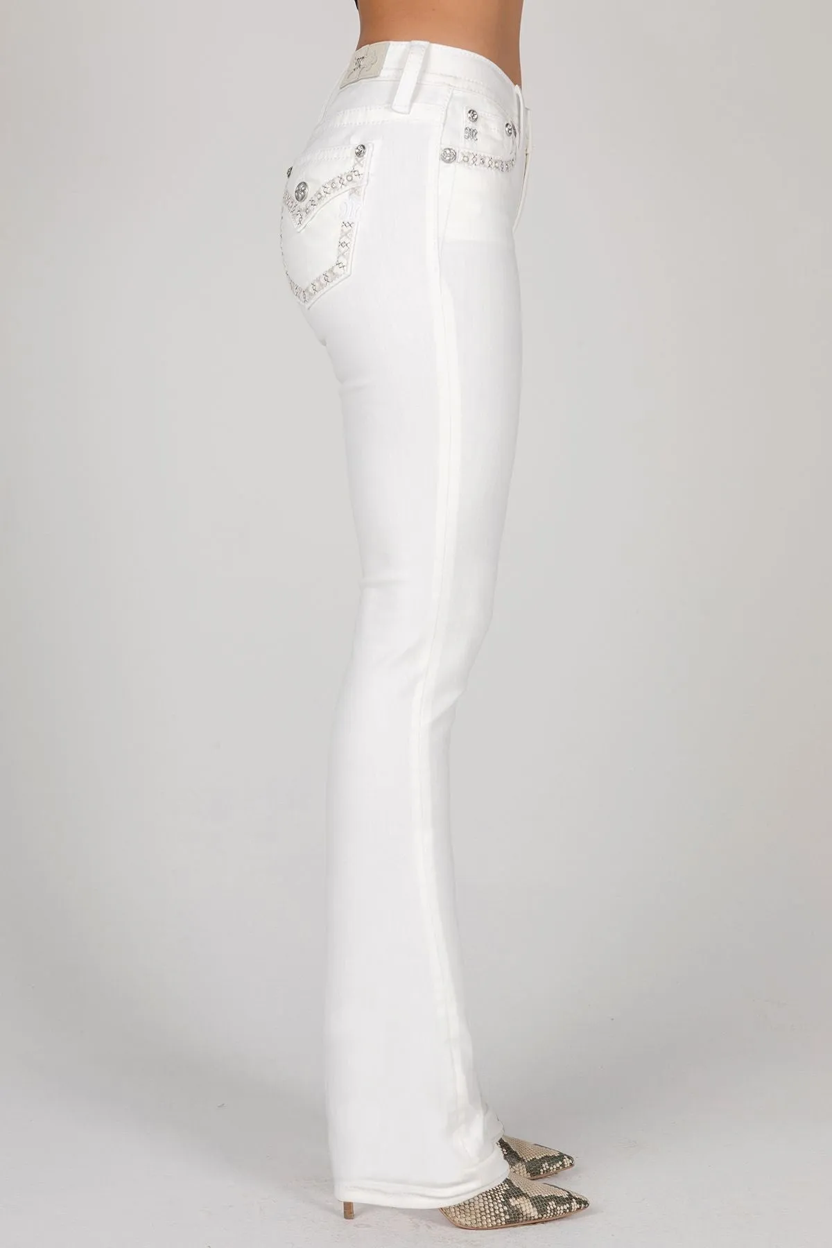 Miss Me Cross Stitch Bootcut Jeans (White)