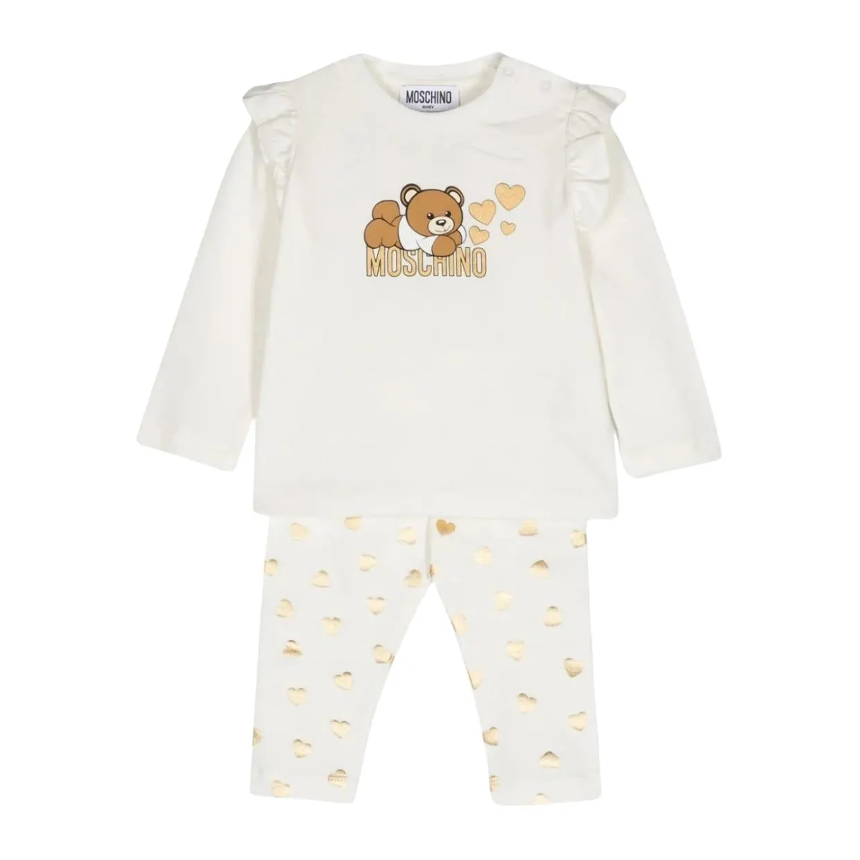 Moschino Baby Printed Logo Ivory T-Shirt & Legging Two-Piece Set