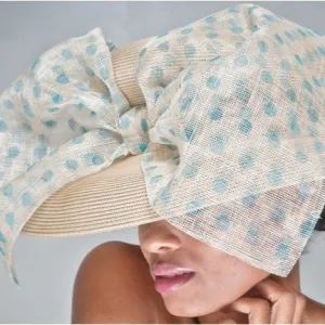 NA1032-Tan dress straw with large polka dot bow