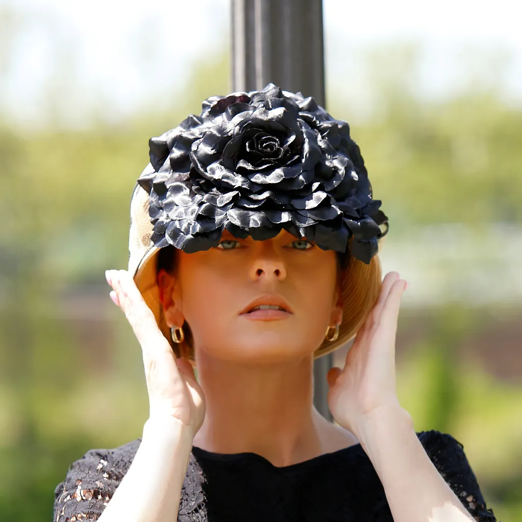 NA331210- Tan Color dress hat with large satin flower