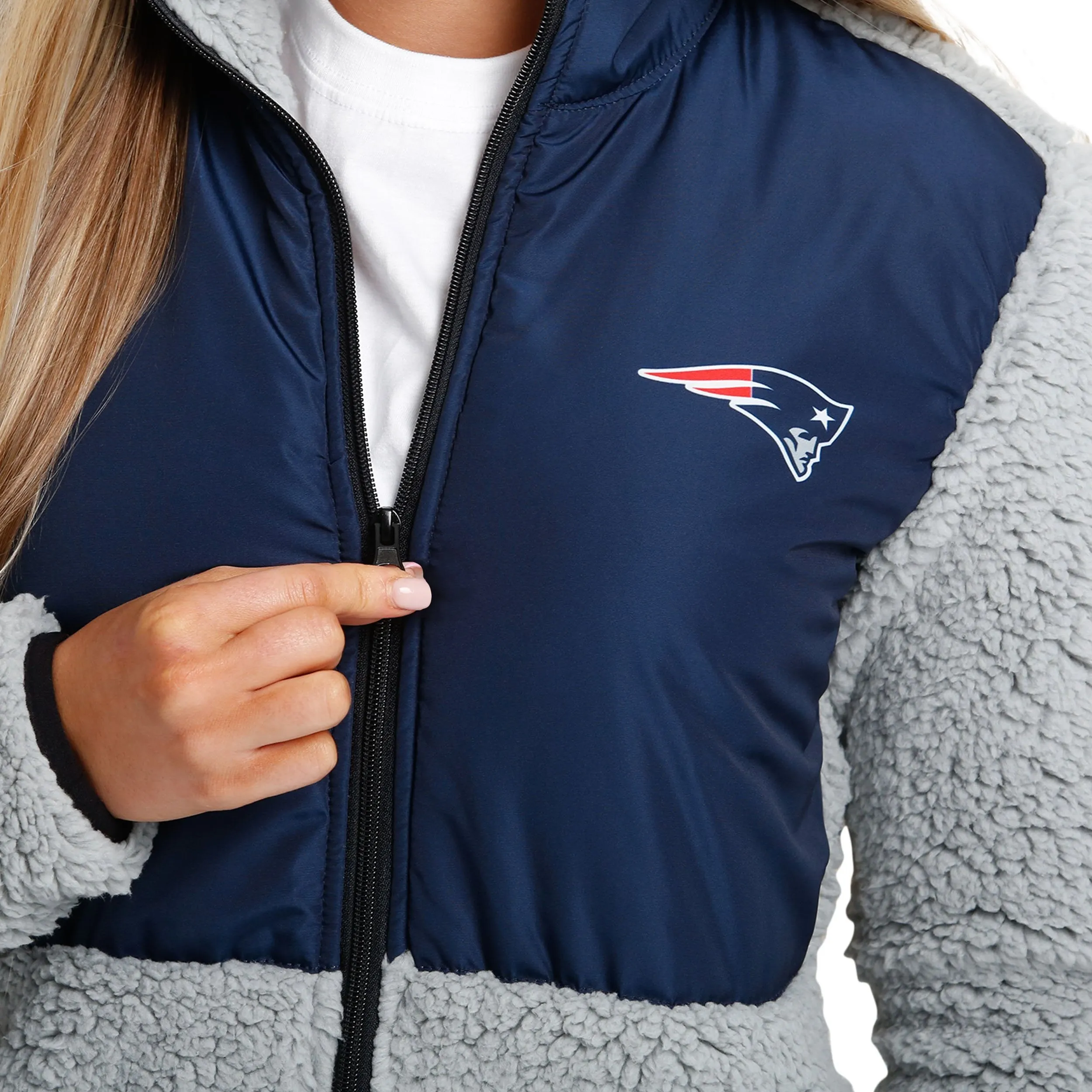 New England Patriots NFL Womens Sherpa Soft Zip Up Jacket