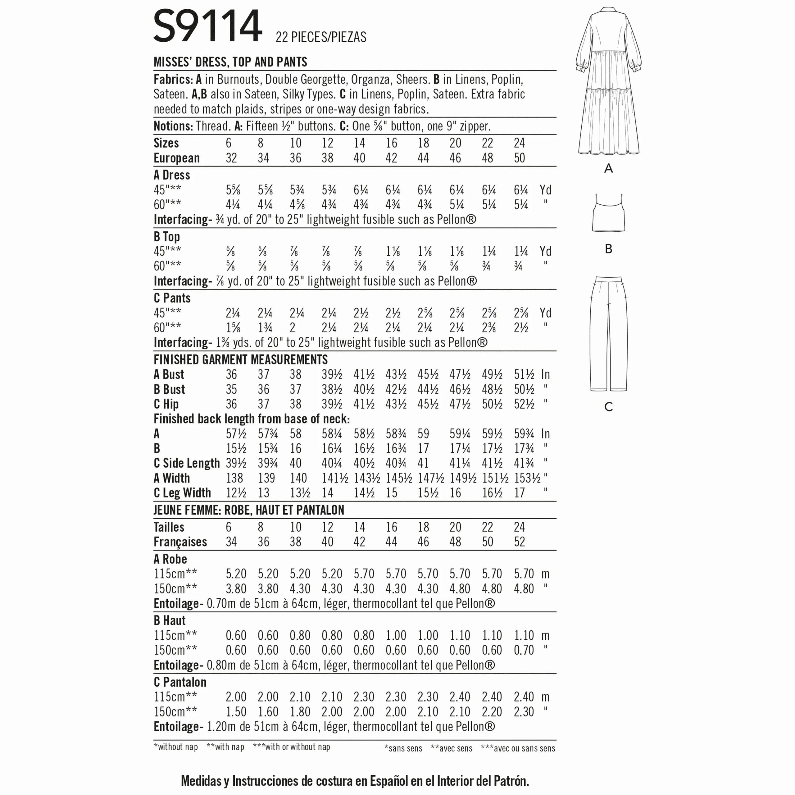 Pattern - Simplicity - S9114 - Misses Dress, Top, and Pants